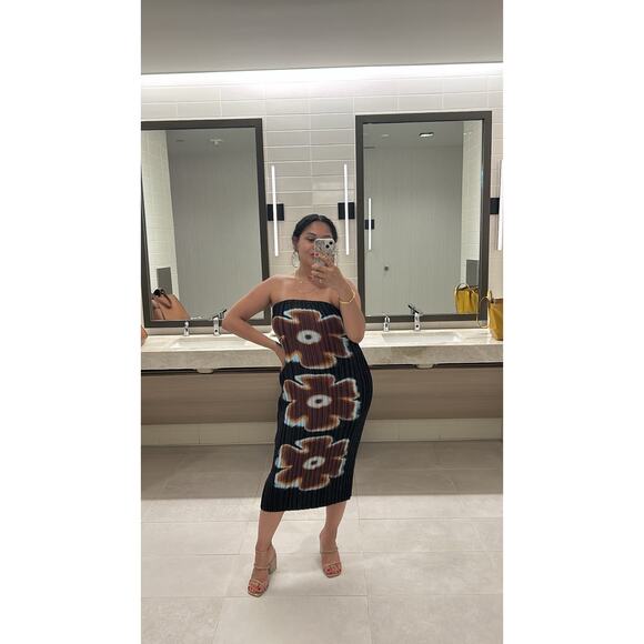 ARTHUR Women's Black Brown Floral Strapless Flower Mini Dress Size Small - Picture 15 of 16